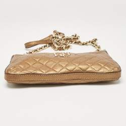 Carolina Herrera Gold Leather Logo Chain Shoulder Bag