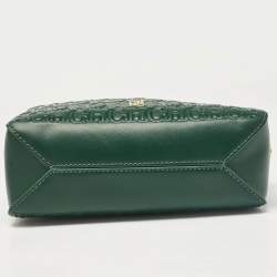 Carolina Herrera Green Monogram Embossed Leather Camera Crossbody Bag