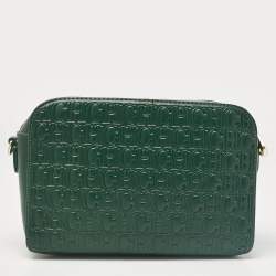 Carolina Herrera Green Monogram Embossed Leather Camera Crossbody Bag