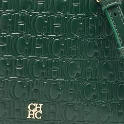 Carolina Herrera Green Monogram Embossed Leather Camera Crossbody Bag