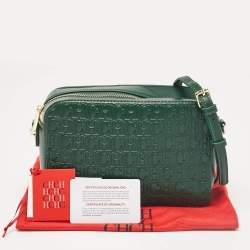 Carolina Herrera Green Monogram Embossed Leather Camera Crossbody Bag