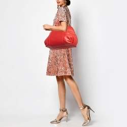 CH Carolina Herrera Red Monogram Leather Dahlia Satchel