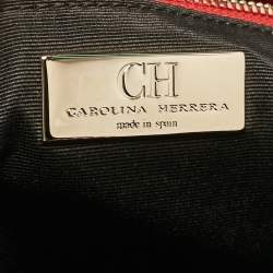 CH Carolina Herrera Red Monogram Leather Dahlia Satchel