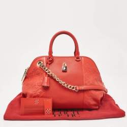 CH Carolina Herrera Red Monogram Leather Dahlia Satchel