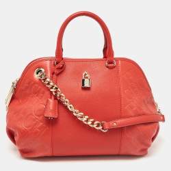CH Carolina Herrera Red Monogram Leather Dahlia Satchel