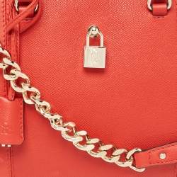 CH Carolina Herrera Red Monogram Leather Dahlia Satchel
