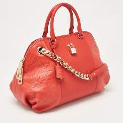 CH Carolina Herrera Red Monogram Leather Dahlia Satchel