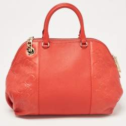 CH Carolina Herrera Red Monogram Leather Dahlia Satchel