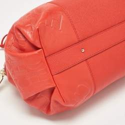 CH Carolina Herrera Red Monogram Leather Dahlia Satchel