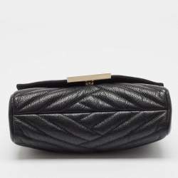 Carolina Herrera Black Chevron Leather Bimba Flap Shoulder Bag