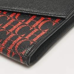 Carolina Herrera Black/Gold Monogram Coated Canvas and Leather Envelope Flap Clutch
