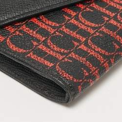 Carolina Herrera Black/Gold Monogram Coated Canvas and Leather Envelope Flap Clutch