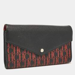 Carolina Herrera Black/Gold Monogram Coated Canvas and Leather Envelope Flap Clutch