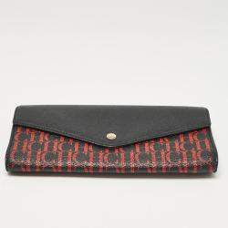 Carolina Herrera Black/Gold Monogram Coated Canvas and Leather Envelope Flap Clutch