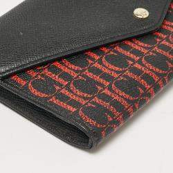 Carolina Herrera Black/Gold Monogram Coated Canvas and Leather Envelope Flap Clutch