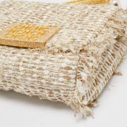 Carolina Herrera Gold/White Woven Fabric and Crystals Logo Flap Shoulder Bag