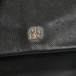 Carolina Herrera Black Leather Minuetto Flap Top Handle Bag