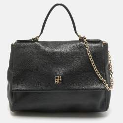 Carolina Herrera Black Leather Minuetto Flap Top Handle Bag