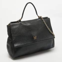 Carolina Herrera Black Leather Minuetto Flap Top Handle Bag