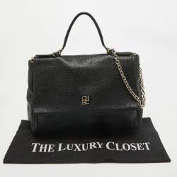 Carolina Herrera Black Leather Minuetto Flap Top Handle Bag