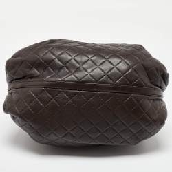 Pre Owned Carolina Herrera Dark Brown Quilted Leather Pleated Chain Satchel