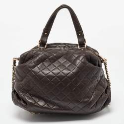 Pre Owned Carolina Herrera Dark Brown Quilted Leather Pleated Chain Satchel