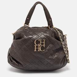 Pre Owned Carolina Herrera Dark Brown Quilted Leather Pleated Chain Satchel
