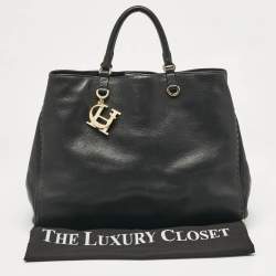 Pre Owned Carolina Herrera Black Leather CH Charm Tote