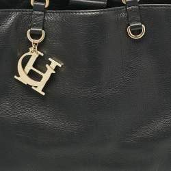 Pre Owned Carolina Herrera Black Leather CH Charm Tote