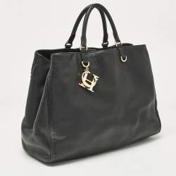 Pre Owned Carolina Herrera Black Leather CH Charm Tote