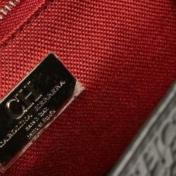  Carolina Herrera Black Monogram Embossed Leather Flap Top Handle Bag