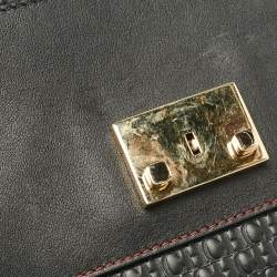  Carolina Herrera Black Monogram Embossed Leather Flap Top Handle Bag