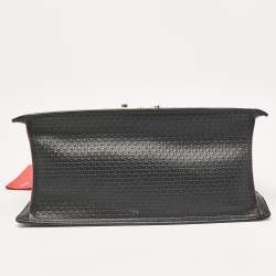  Carolina Herrera Black Monogram Embossed Leather Flap Top Handle Bag