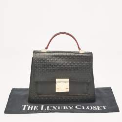  Carolina Herrera Black Monogram Embossed Leather Flap Top Handle Bag