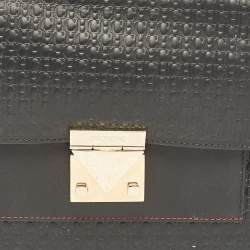  Carolina Herrera Black Monogram Embossed Leather Flap Top Handle Bag