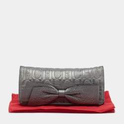 Carolina Herrera Metallic Monogram Embossed Leather Audrey Clutch