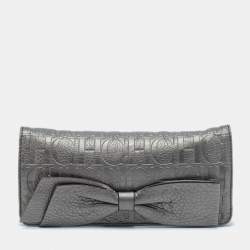 Carolina Herrera Metallic Monogram Embossed Leather Audrey Clutch