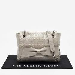 Carolina Herrera Silver Monogram Embossed Leather Audrey Shoulder Bag