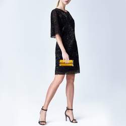 Carolina Herrera Mustard Satin Insignia Metropolitan Clutch