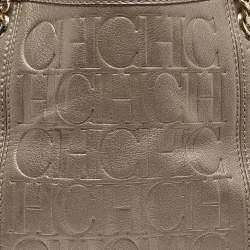 Carolina Herrera Grey Monogram Embossed Leather Chain Hobo