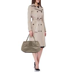 Carolina Herrera Grey Monogram Embossed Leather Chain Hobo
