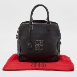 Pre Owned Carolina Herrera Black Leather Middle Zip Satchel