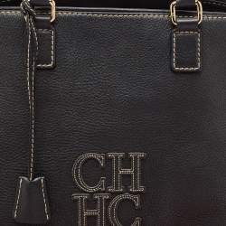 Pre Owned Carolina Herrera Black Leather Middle Zip Satchel