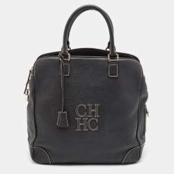 Pre Owned Carolina Herrera Black Leather Middle Zip Satchel