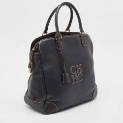 Pre Owned Carolina Herrera Black Leather Middle Zip Satchel