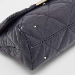 Carolina Herrera Navy Blue Logo Embossed Leather Metal Flap Shoulder Bag
