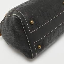 Carolina Herrera Black/Beige Monogram Embossed Leather Andy Boston Bag
