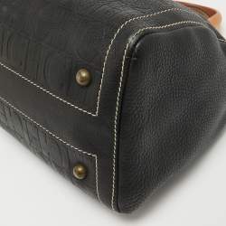 Carolina Herrera Black/Beige Monogram Embossed Leather Andy Boston Bag