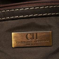 Pre Owned Carolina Herrera Brown/Beige Canvas and Leather Shopper Tote