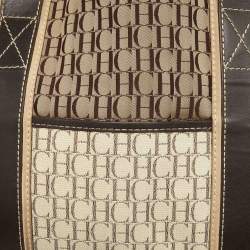 Pre Owned Carolina Herrera Brown/Beige Canvas and Leather Shopper Tote